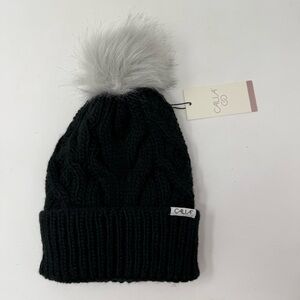 CALIA by Carrie Underwood Black Cable Knit Pom Beanie Toboggan NWT